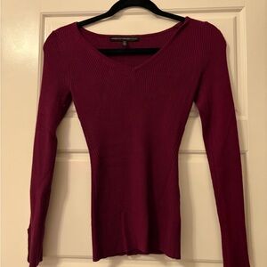 White House Black Market Deep Red Ribbed Long Sleeve Top